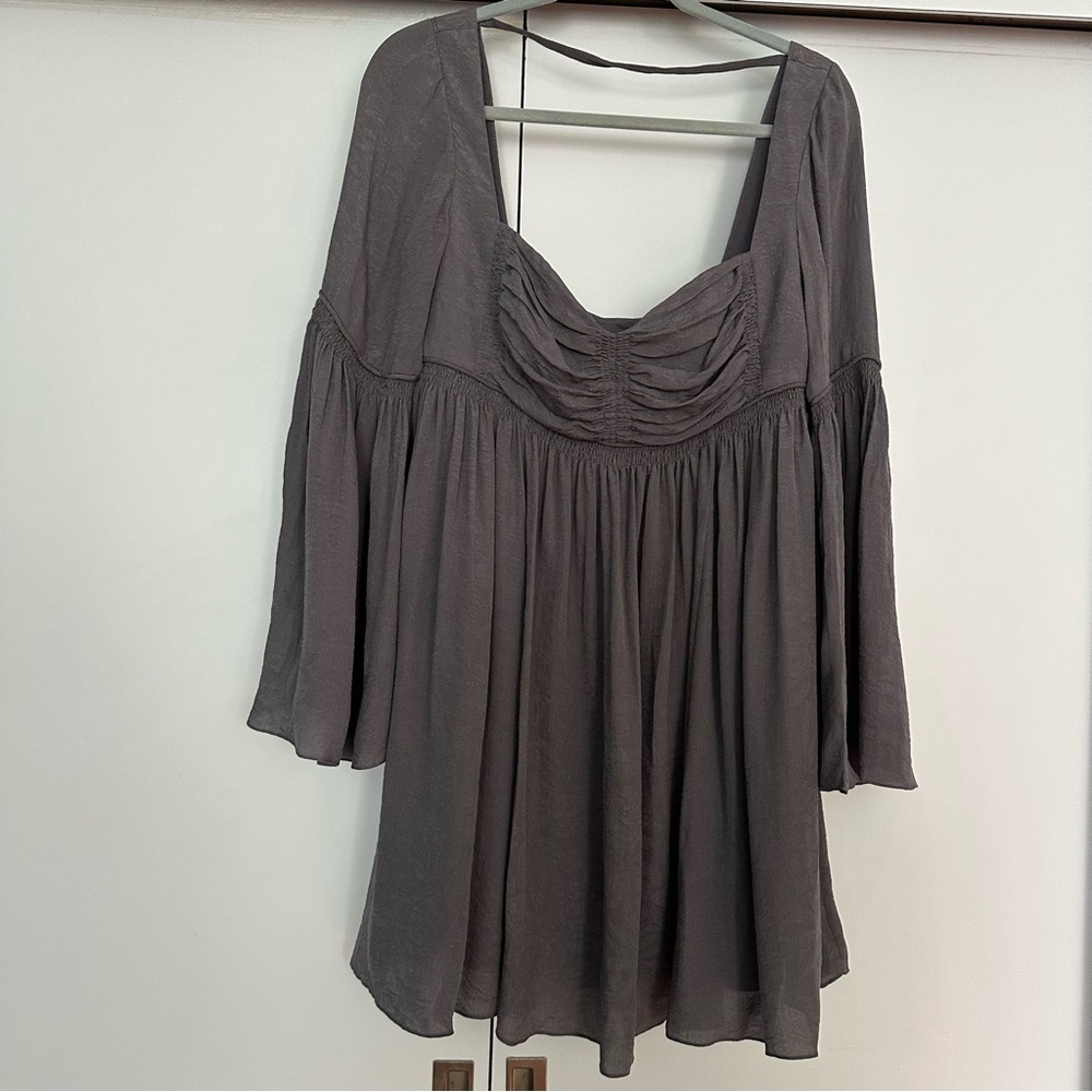 Free People Gray Ruched Mini Dress